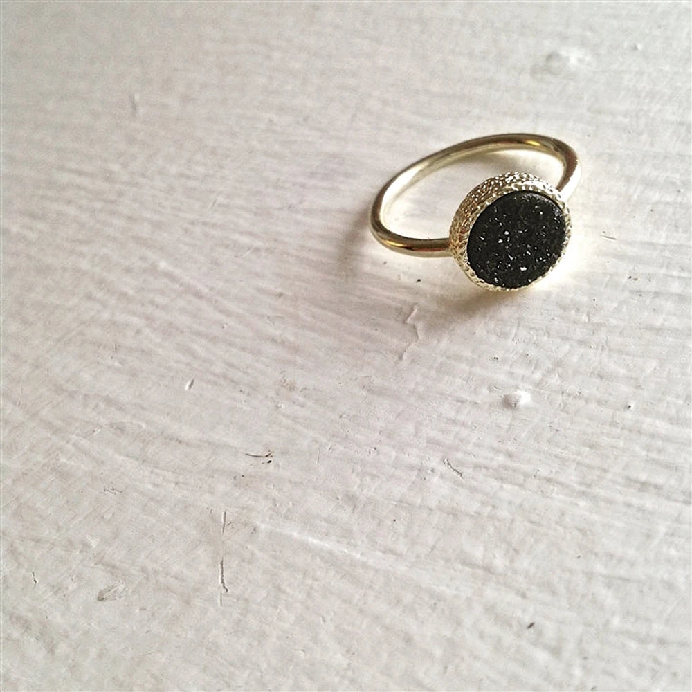 Bague Druzy Plaquée Or Tenerife Noir