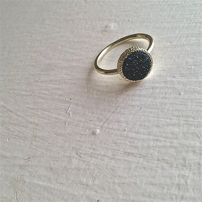 Anillo Druzy Chapado En Oro Tenerife Azul