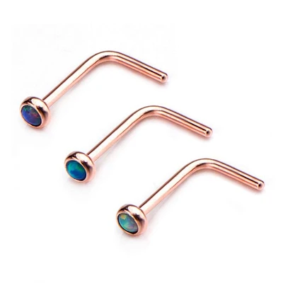 20g Rose Gold PVD L-Shape With 2mm Opal