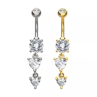 Round And Double Heart Prong Gems Navel