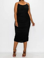 Solid Mesh Slvless Side Cinch Dress Plus