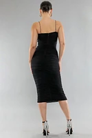 Solid Mesh Slvless Side Cinch Dress