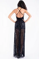 Sequin Fringe Deep V Neck Maxi Dress