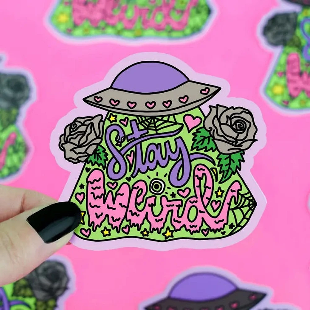 Stay Weird UFO Floral Lettering Sticker