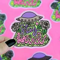 Restez bizarre lettrage floral OVNI Sticker