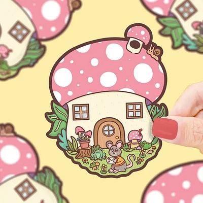 Mushroom House Cute Cottage Vinyl Sticker