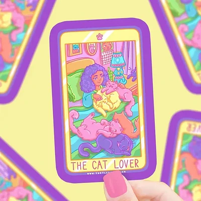 L’autocollant de vinyle de carte de tarot d’amant de chat