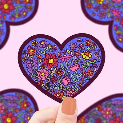 Spring Flowers Floral Heart Sticker