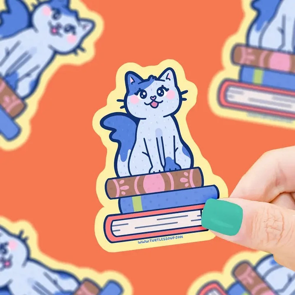 Cat On Stacked Books Vinyl Sticker