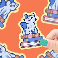 Cat On Stacked Books Vinyl Sticker