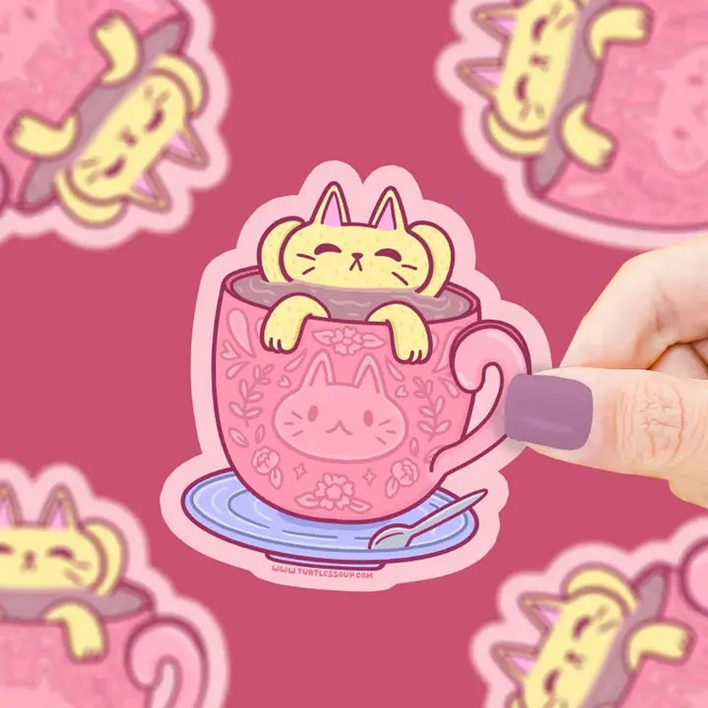 Kittea Cat Bathing Hot Tea Vinyl Sticker