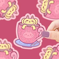 Kittea Cat Bathing Hot Tea Vinyl Sticker