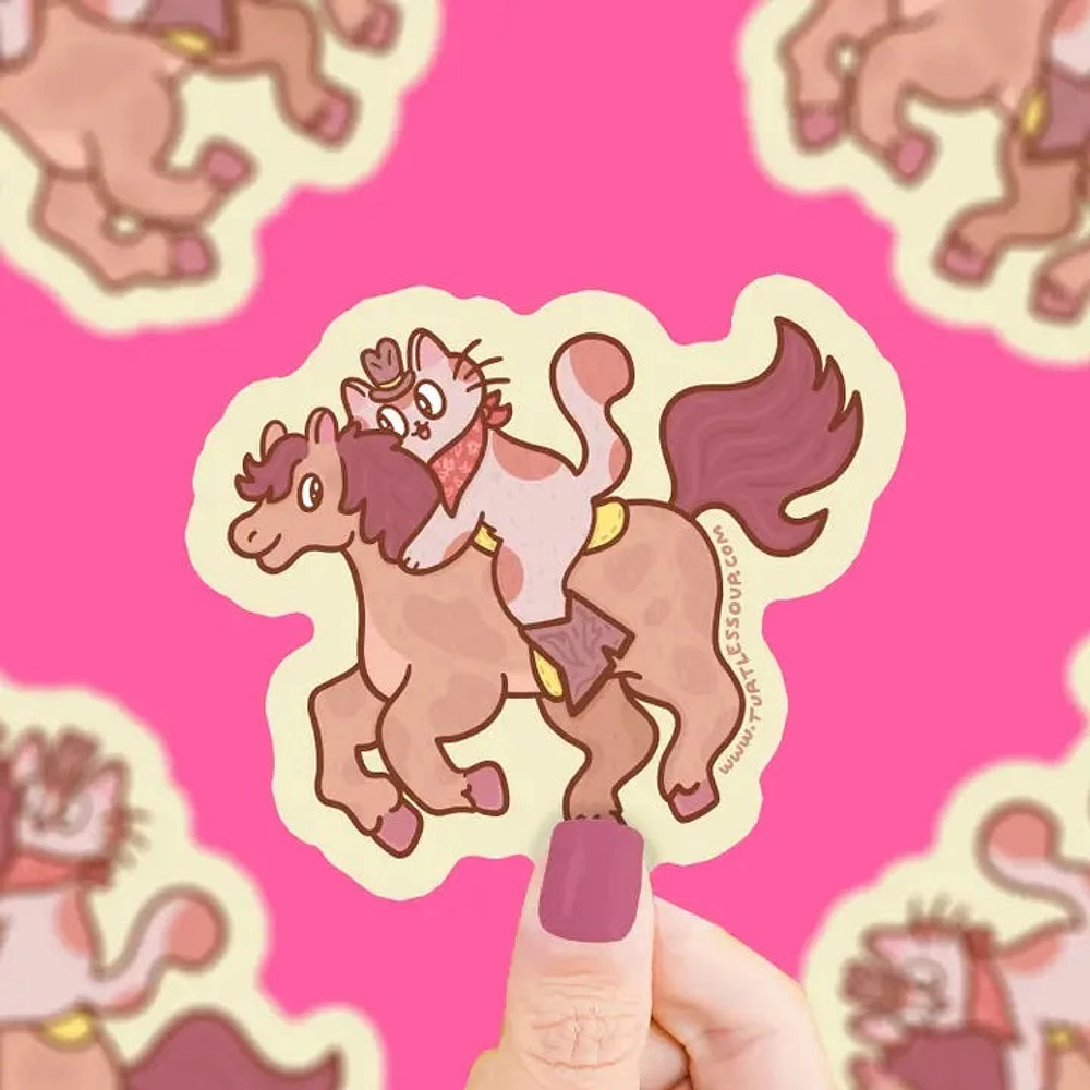 Cat Cowboy Horse Rider Vinyl Sticker