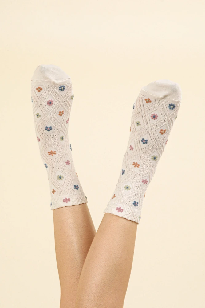 Floral Print Crew Socks