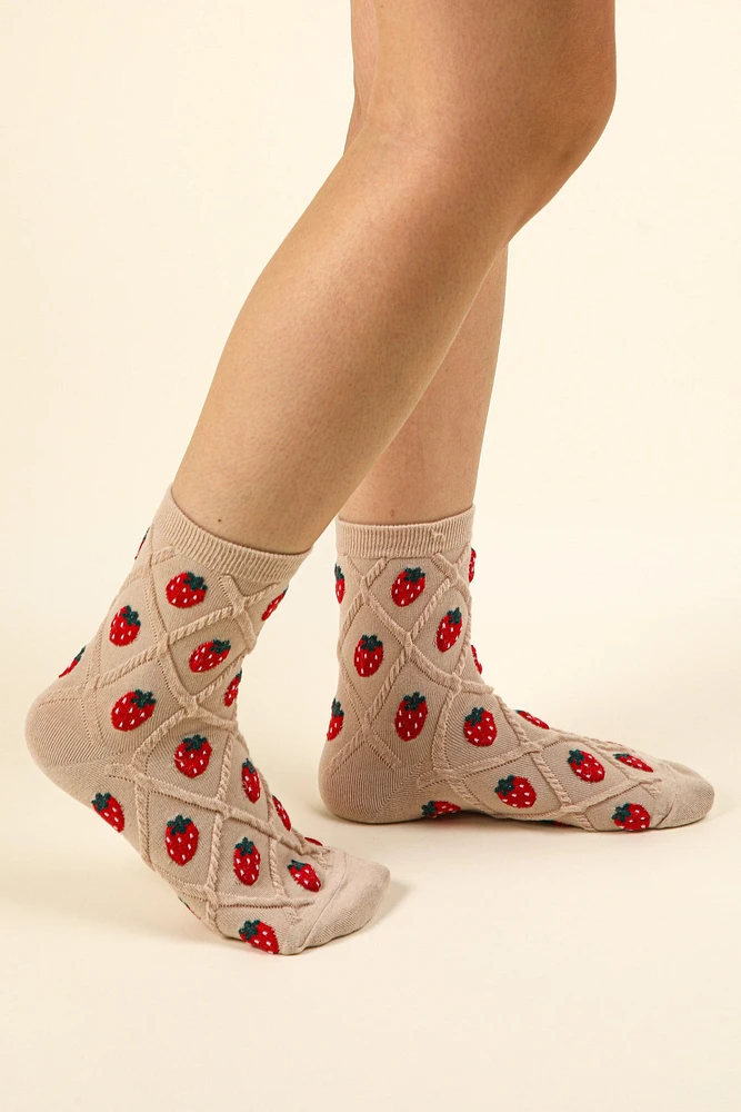 Strawberry Print Ankle Socks