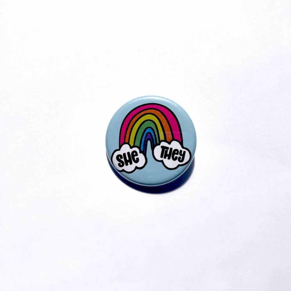 She/They Cloud & Rainbow Button