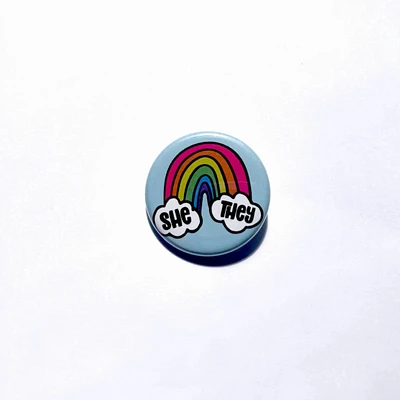 She/They Cloud & Rainbow Button