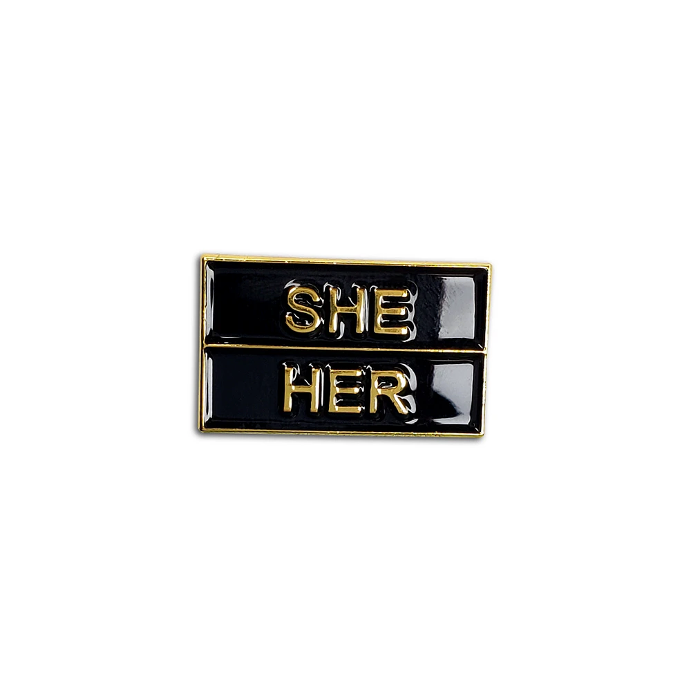 She/Her Black Gold Pronoun Pin