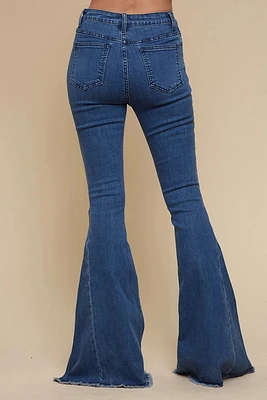 Fringed Bell Bottom Denim Midtone Blue