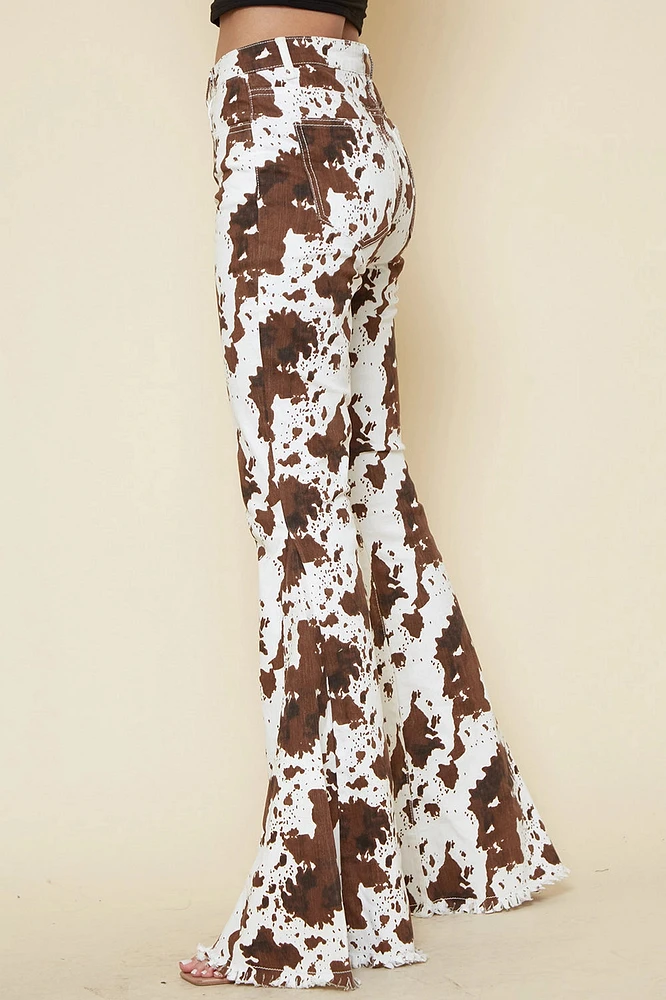 Ivory Brown Cow Print Flares