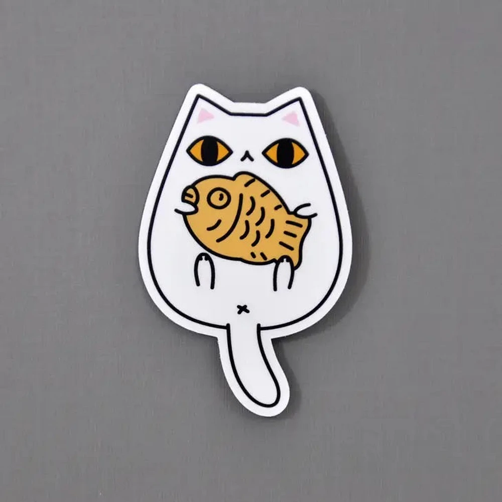 Pegatina de vinilo de gato blanco Taiyaki