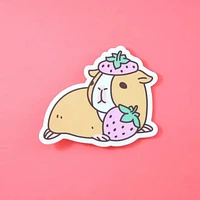 Guinea Pig And Strawberry Vinyl Sticker