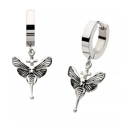 Skull Butterfly Steel Dangle Huggies