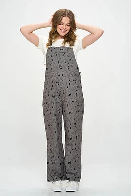 Muli Cat Print Cotton Jumpsuit Grey