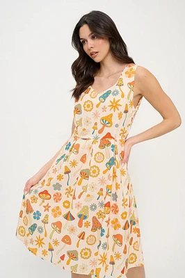 Colorful Floral Mushroom Print Dress