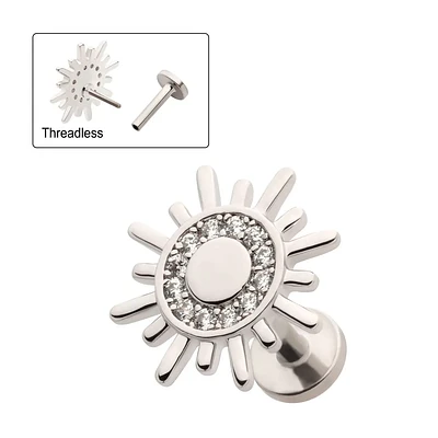 Spikey Sun Pave CZ Threadless Labret