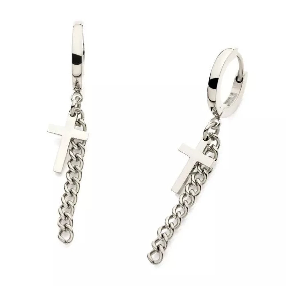 Cross Chain Steel Dangle Huggies