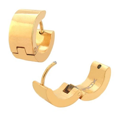 Gold IP Huggies Plain Earrings 6.8mm