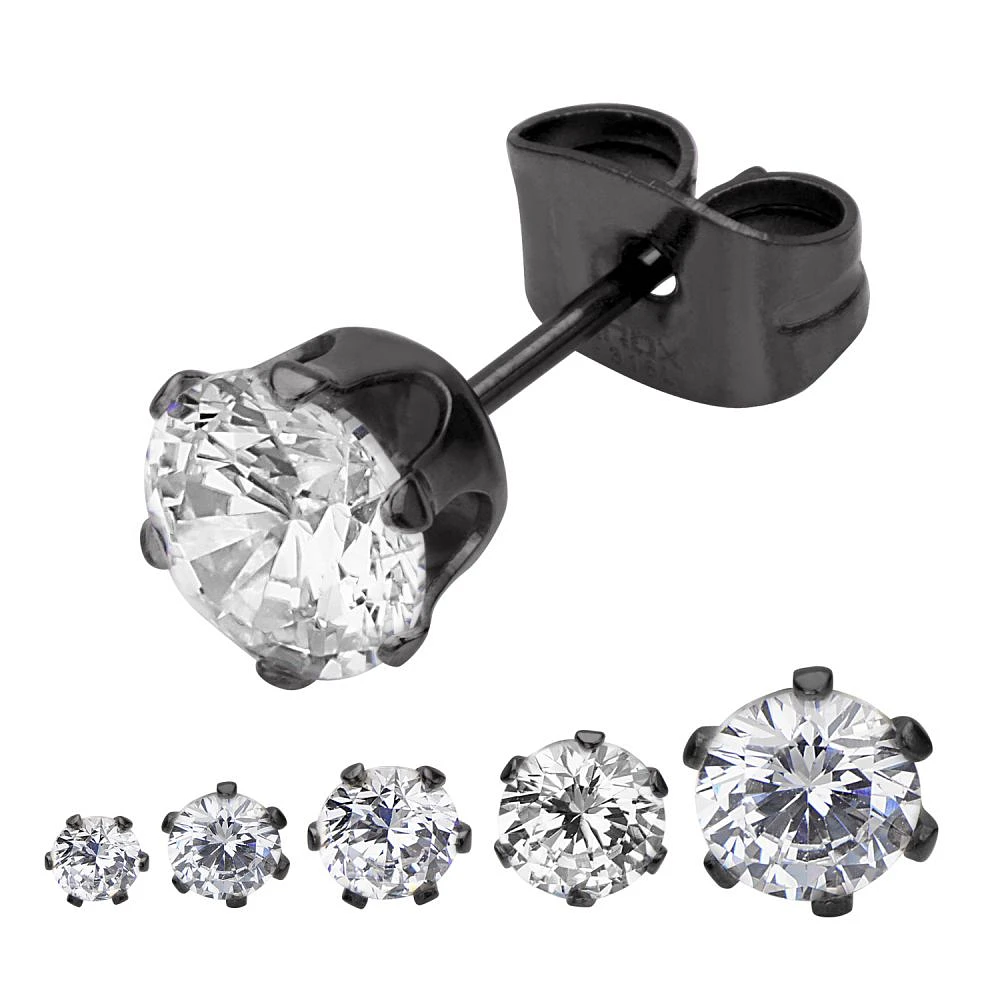 Black IP Prong CZ Studs 8mm