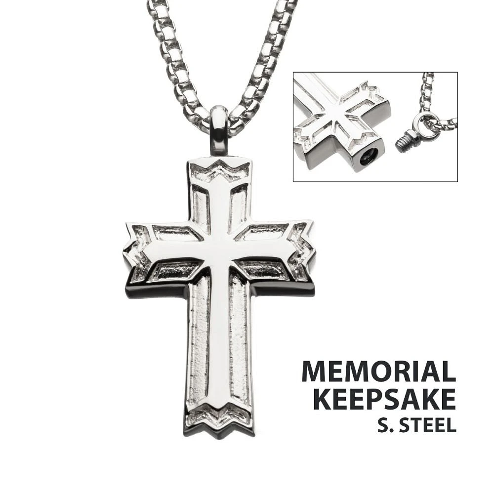 Steel  IP Memorial Cross W/ Steel Box Chain 22"