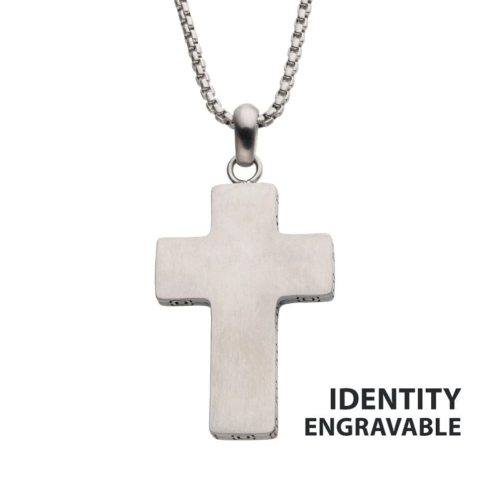 Steel Engravable Cross Pendant with 22" Round Box Chain