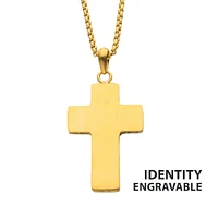 18Kt Gold IP Engravable Cross Pendant with Round Box Chain