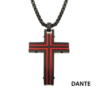 Colgante de cruz Dante IP negra y roja con cadena de 24"