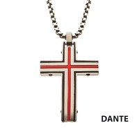 Steel & Red IP Dante Cross Pendant With Chain 24"