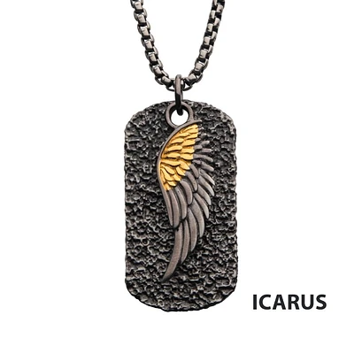 18kt Gold IP Wing Dog Tag 24" Chain