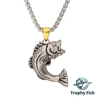 Antiqued Matte Finish Steel Largemouth Bass Pendant 24" Chain