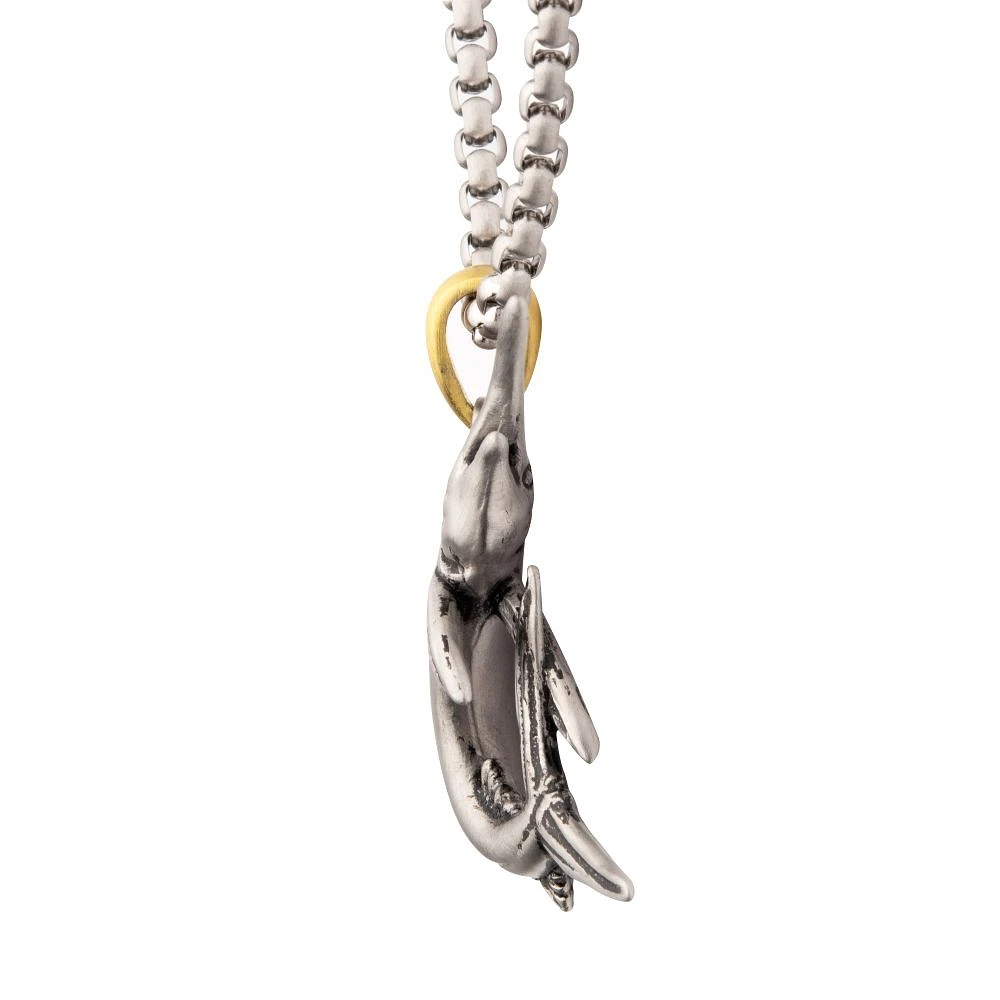 Antiqued Matte Finish Steel Marlin Pendant 24" Chain