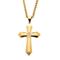 Cross Pendant 6 CNC Set Czs Gold Plated 24"