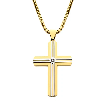 Gold Cross Pendant With CZ Center 24" Chain