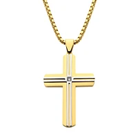 Gold Cross Pendant With CZ Center 24" Chain