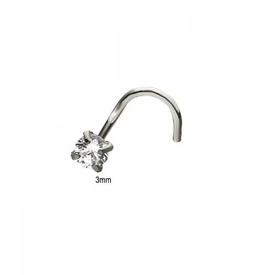 20g Prong Set 3mm Clear Gem Nose Screw