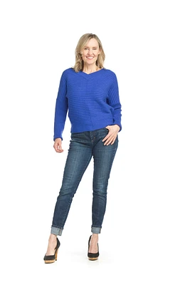 Royal Horizontal Ribbed V Neck Sweater