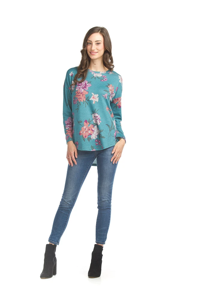 Floral Brushed Shirt Hem Top