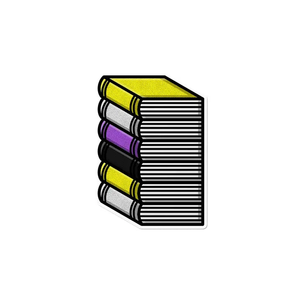 Nonbinary Pile of Books Waterproof Lgbtq+ Sticker