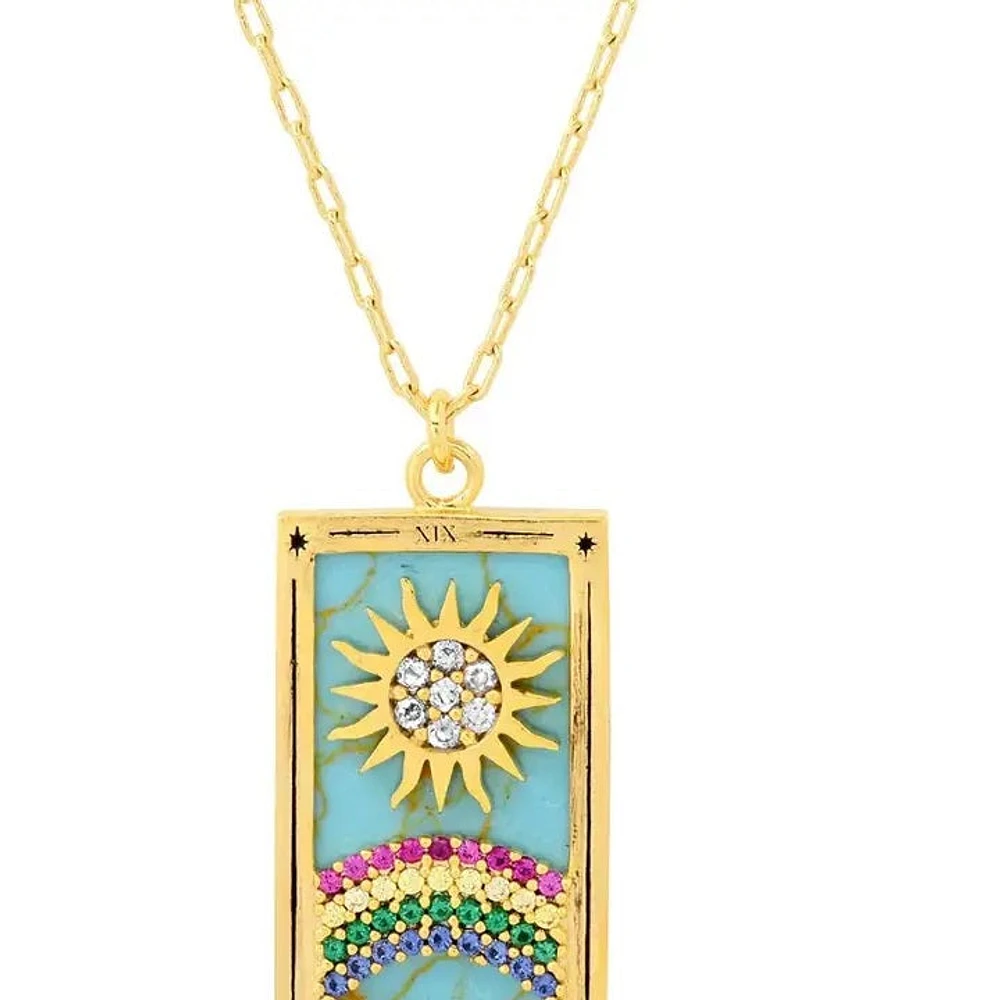 Tarot Card Necklace- Sun- 14K Gold Stainless Steel
