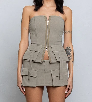 Woven Cargo Zip Up Tube Top